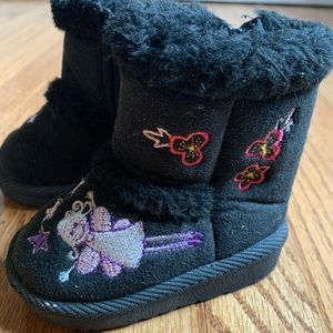Baby Girl Black Fleece Boots, Size 1